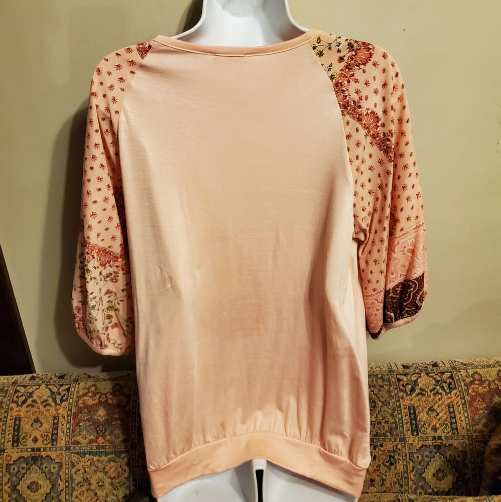 Stolen by CountySeller1 NWT Blush short sleeve top w/ floral details S-M-L - Picture 4 of 8